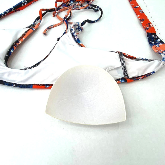 Bikini Top Junior Teens Large Floral Striped Swim Padded Halter String Swimsuit - Picture 3 of 5